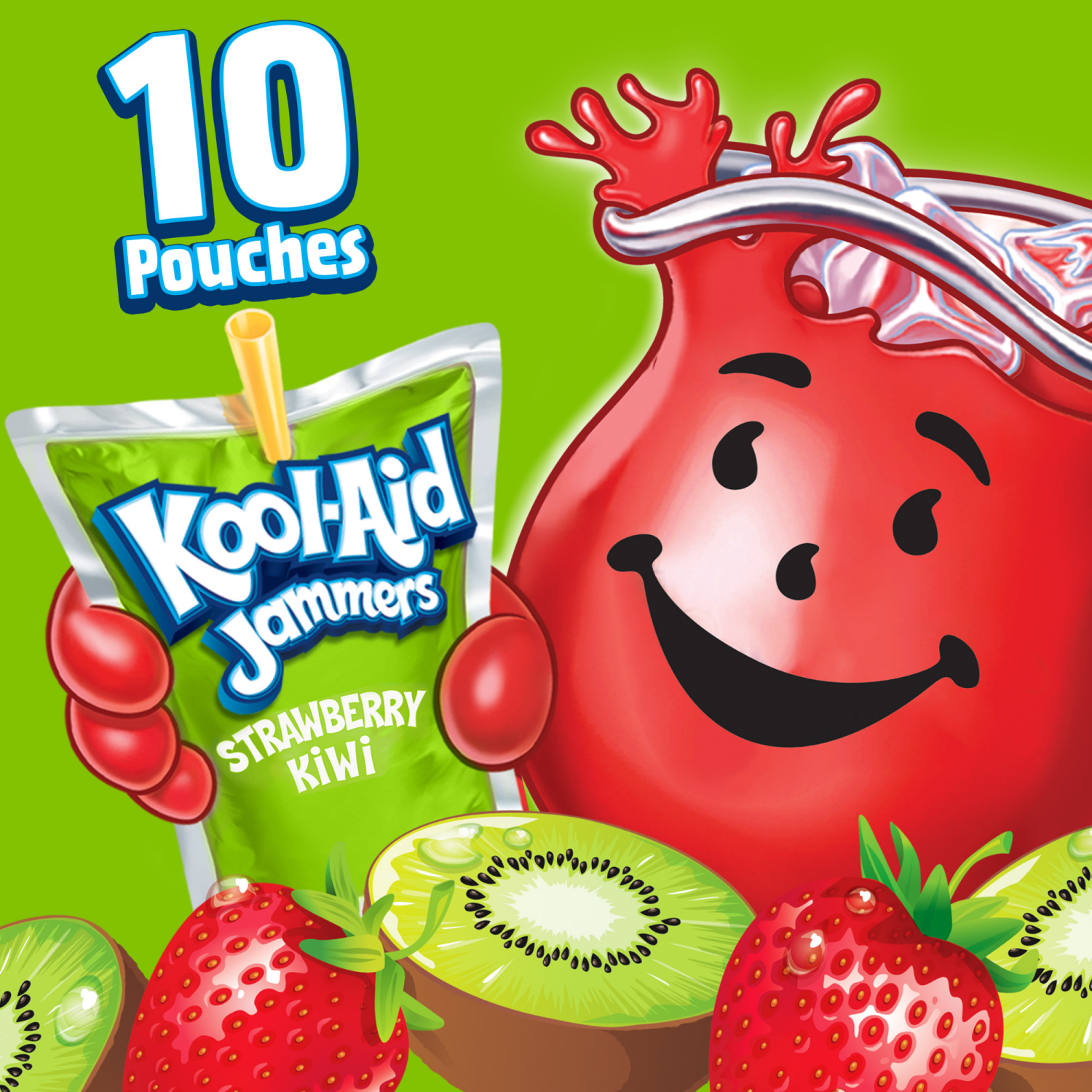 slide 7 of 8, Kool-Aid Jammers Strawberry Kiwi Flavored 0% Juice Drink, 10 ct Box, 6 fl oz Pouches, 10 ct