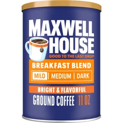 Maxwell House Breakfast Blend Mild Roast Ground Coffee, 11 oz Canister
