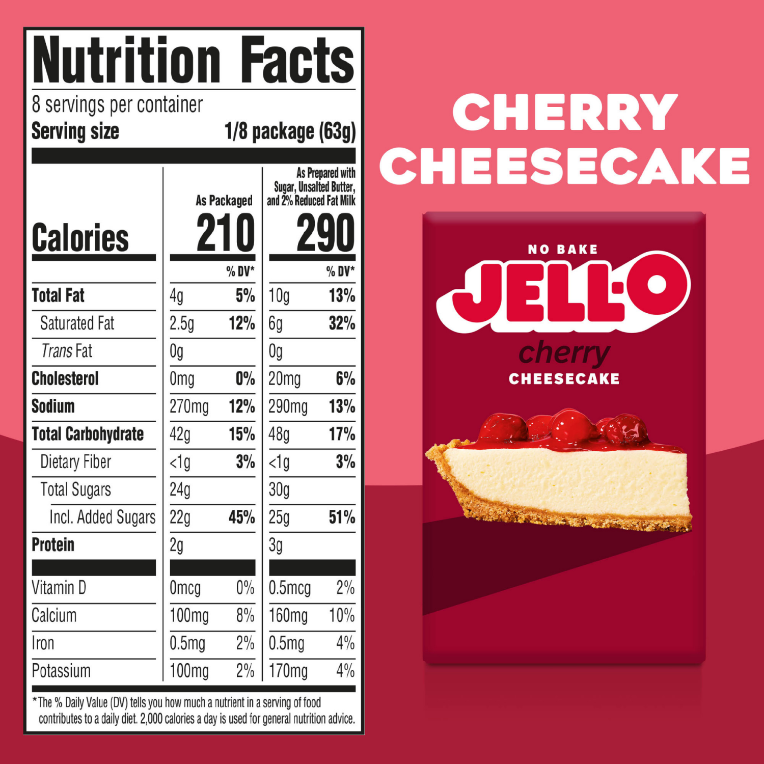 slide 2 of 8, Jell-O No Bake Cherry Cheesecake Dessert Kit with Cherry Topping, Filling Mix & Crust Mix, 17.8 oz Box, 17.8 oz