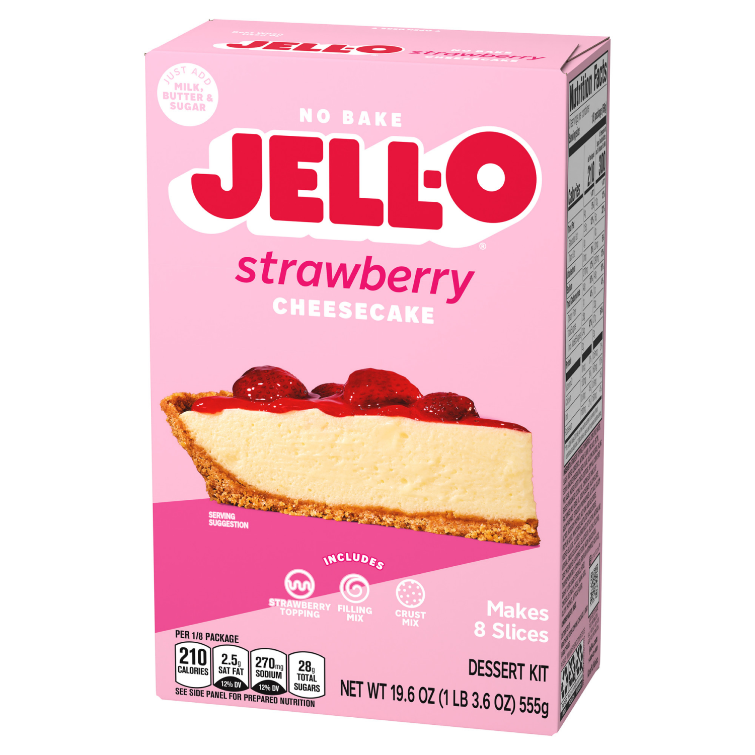 slide 4 of 8, Jell-O No Bake Strawberry Cheesecake Dessert Kit with Strawberry Topping, Filling Mix and Crust Mix, 19.6 oz Box, 19.6 oz