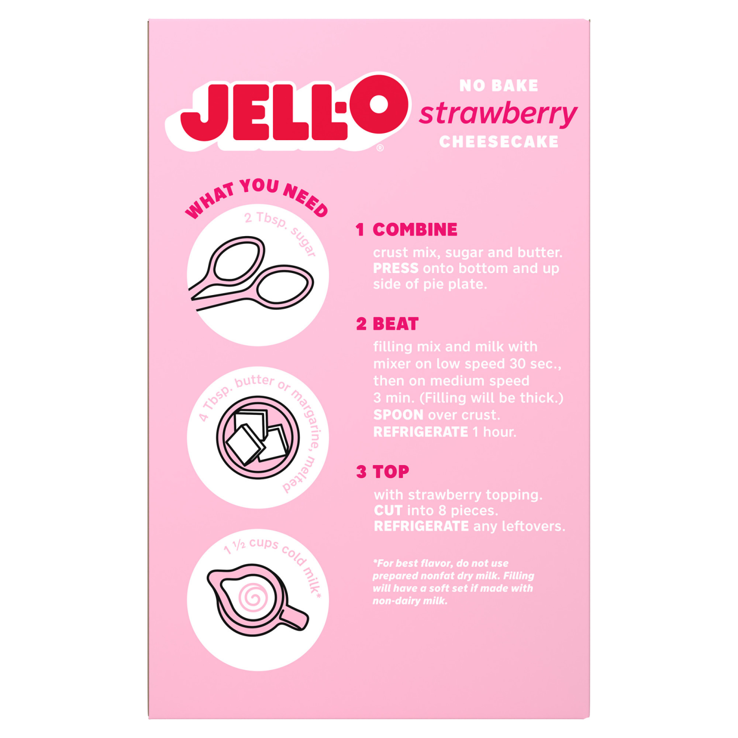 slide 6 of 8, Jell-O No Bake Strawberry Cheesecake Dessert Kit with Strawberry Topping, Filling Mix and Crust Mix, 19.6 oz Box, 19.6 oz