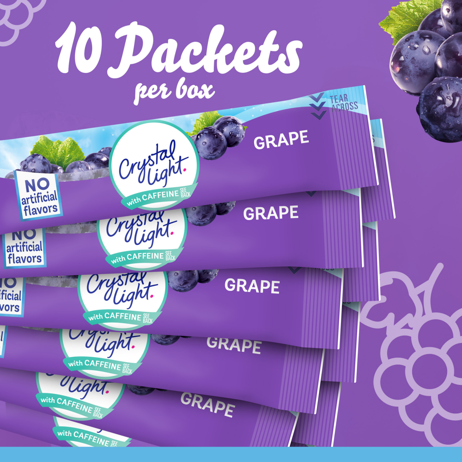 slide 8 of 8, Crystal Light Grape Naturally Flavored Powdered Drink Mix with Caffeine, 10 ct. On-the-Go-Packets, 10 ct