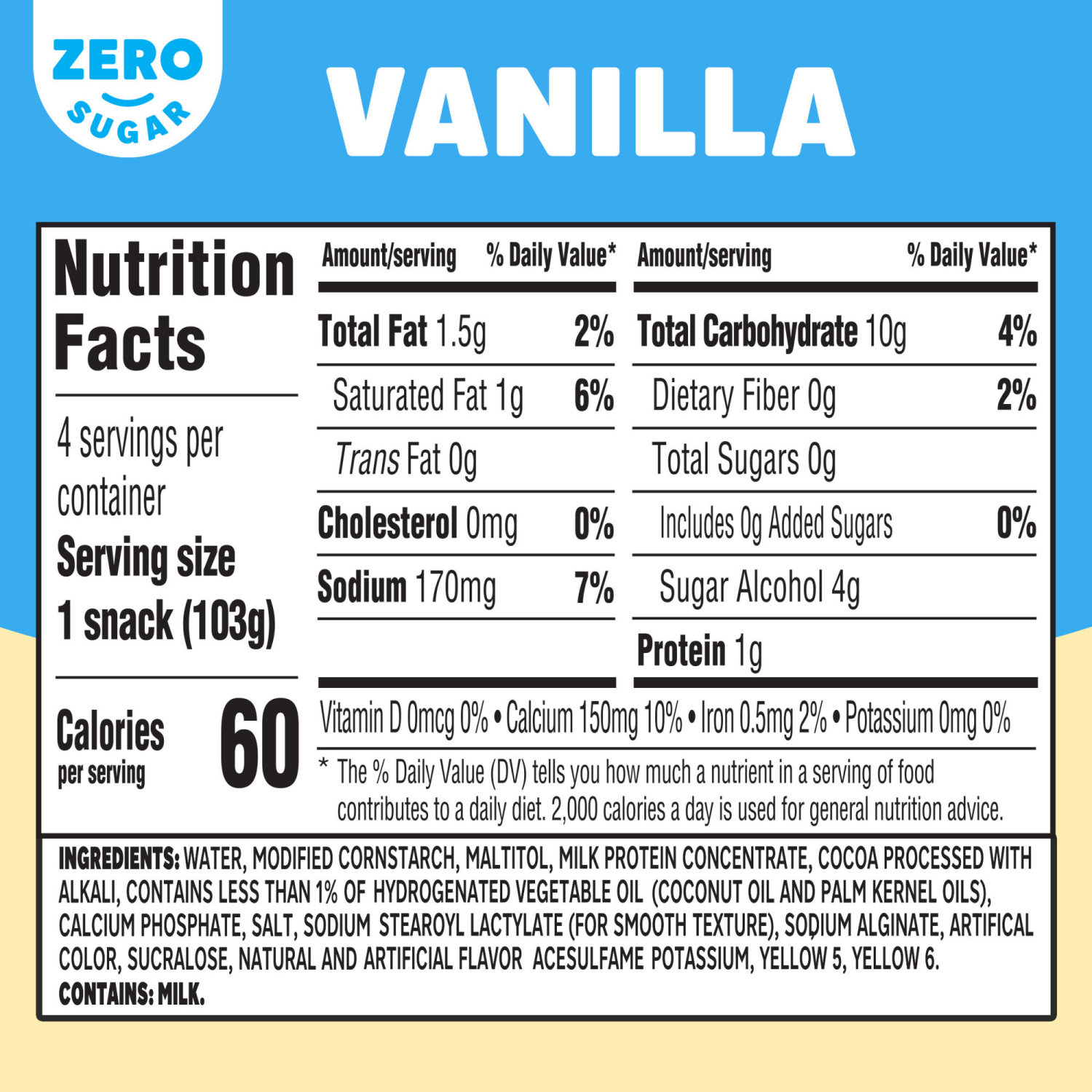 slide 8 of 8, Jell-O Vanilla Artificially Flavored Zero Sugar Ready-to-Eat Pudding Snack Cups, 4 ct Cups, 14.5 oz