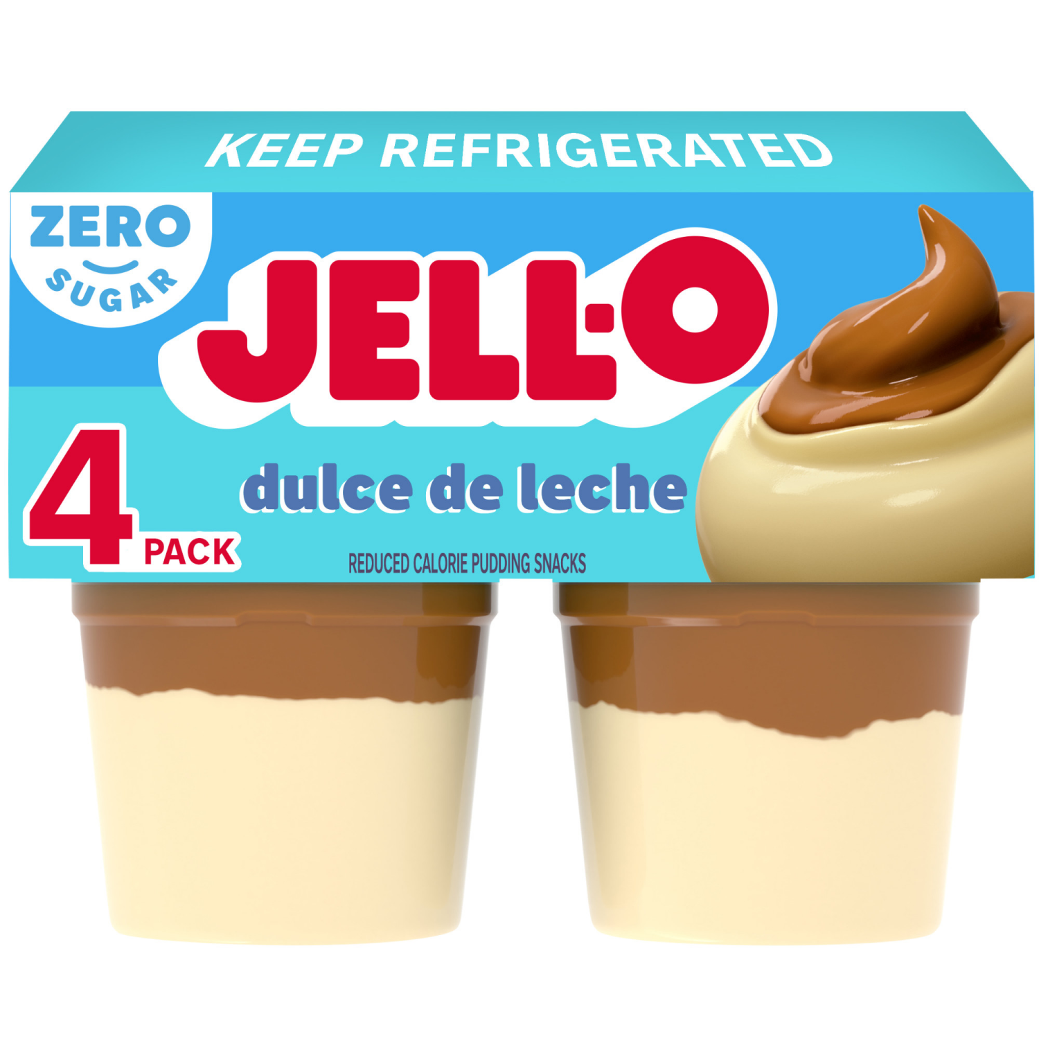 slide 1 of 8, Jell-O Dulce de Leche Artificially Flavored Zero Sugar Ready-to-Eat Pudding Snack Cups, 4 ct Cups, 14.5 oz