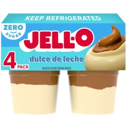 Jell-O Dulce de Leche Artificially Flavored Zero Sugar Ready-to-Eat Pudding Snack Cups, 4 ct Cups