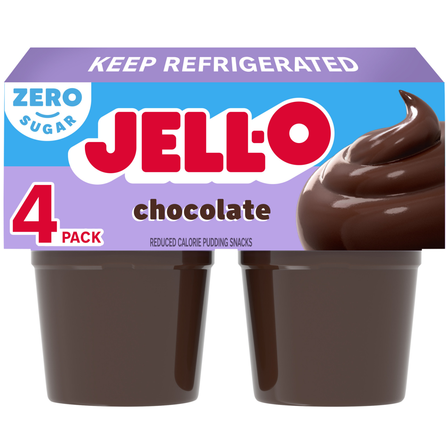 slide 1 of 5, Jell-O Chocolate Zero Sugar Ready-to-Eat Pudding Snack Cups, 4 ct Cups, 14.5 oz