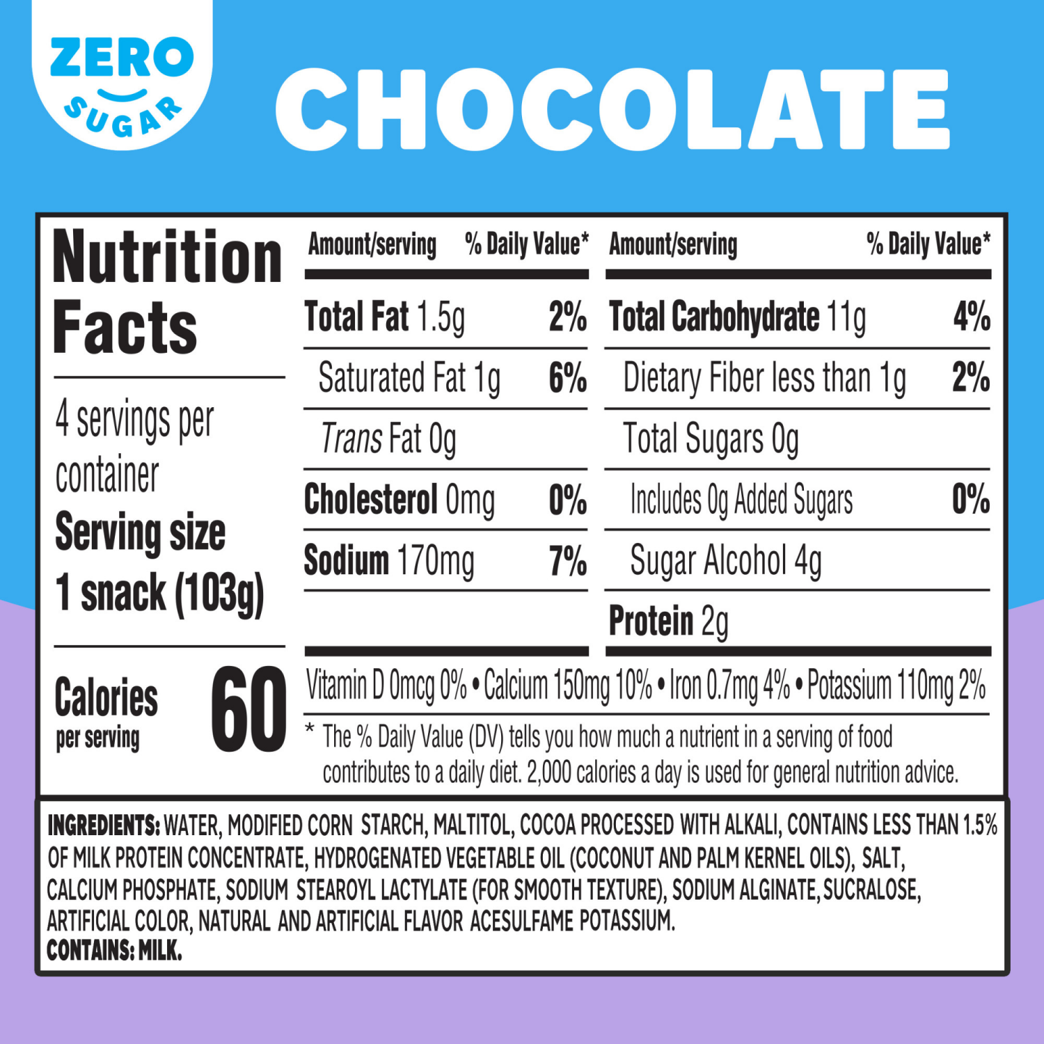 slide 5 of 5, Jell-O Chocolate Zero Sugar Ready-to-Eat Pudding Snack Cups, 4 ct Cups, 14.5 oz