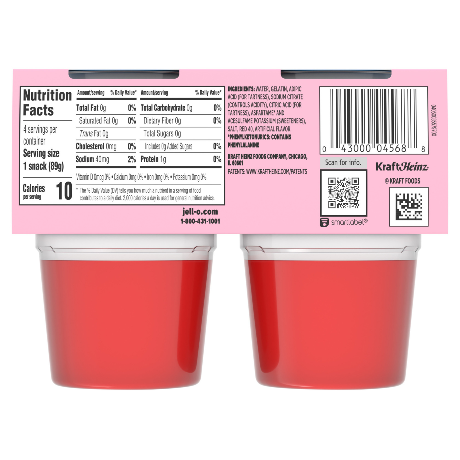 slide 2 of 8, Jell-O Strawberry Artificially Flavored Zero Sugar Ready-to-Eat Gelatin Snack Cups, 4 ct Cups, 12.5 oz