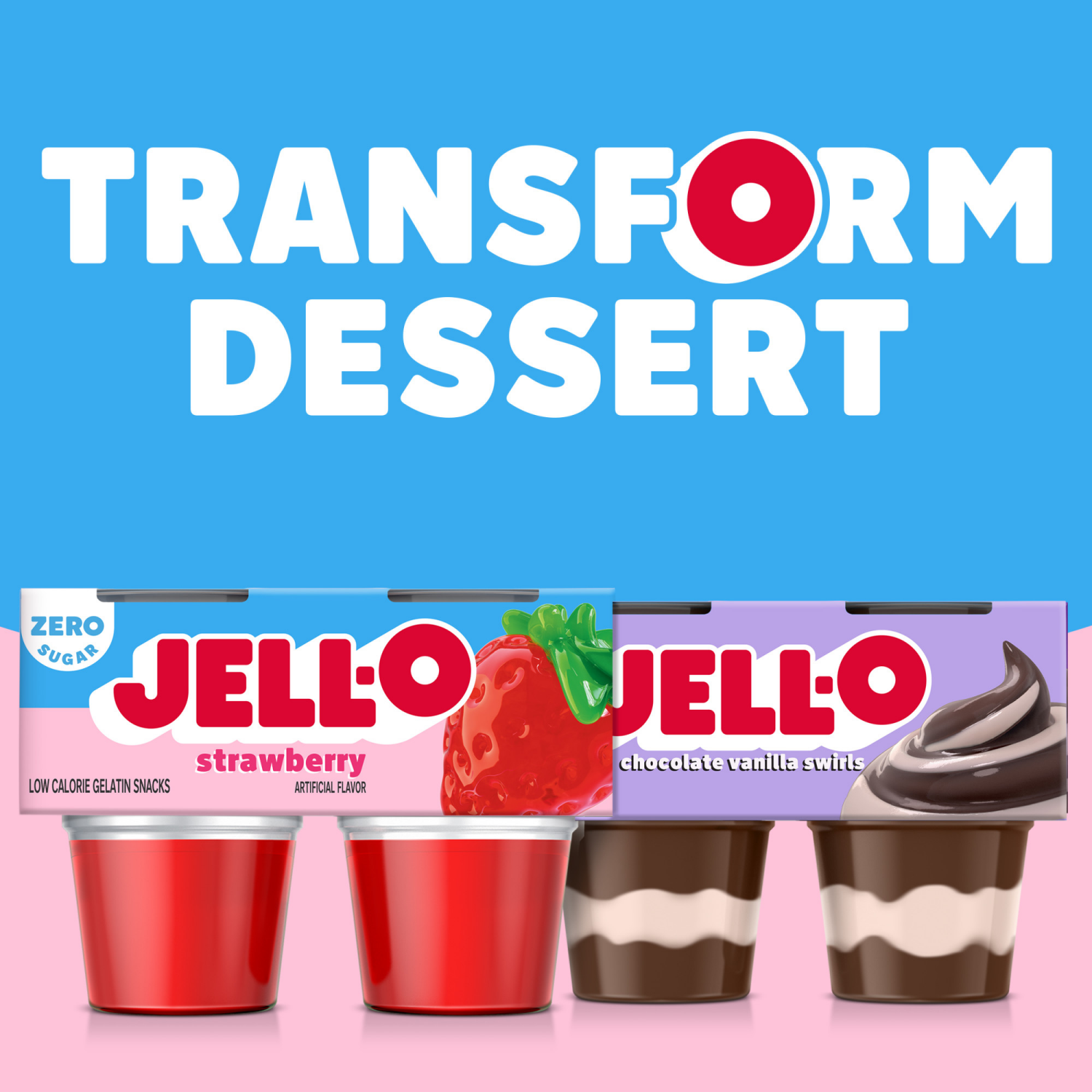 slide 8 of 8, Jell-O Strawberry Artificially Flavored Zero Sugar Ready-to-Eat Gelatin Snack Cups, 4 ct Cups, 12.5 oz