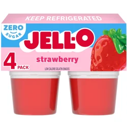 Jell-O Strawberry Artificially Flavored Zero Sugar Ready-to-Eat Gelatin Snack Cups, 4 ct Cups