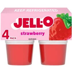 Jell-O Original Strawberry Artificially Flavored Ready-to-Eat Gelatin Snack Cups, 4 ct Cups