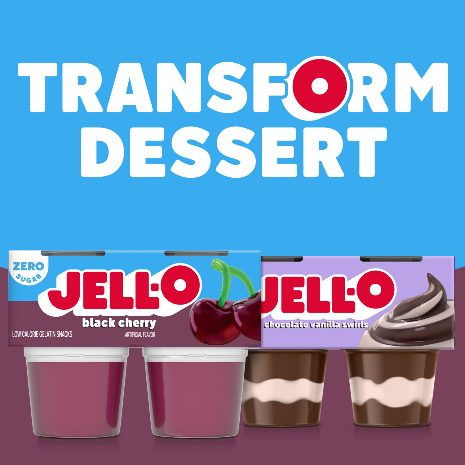 slide 8 of 8, Jell-O Black Cherry Artificially Flavored Zero Sugar Ready-to-Eat Gelatin Snack Cups, 4 ct Cups, 12.5 oz