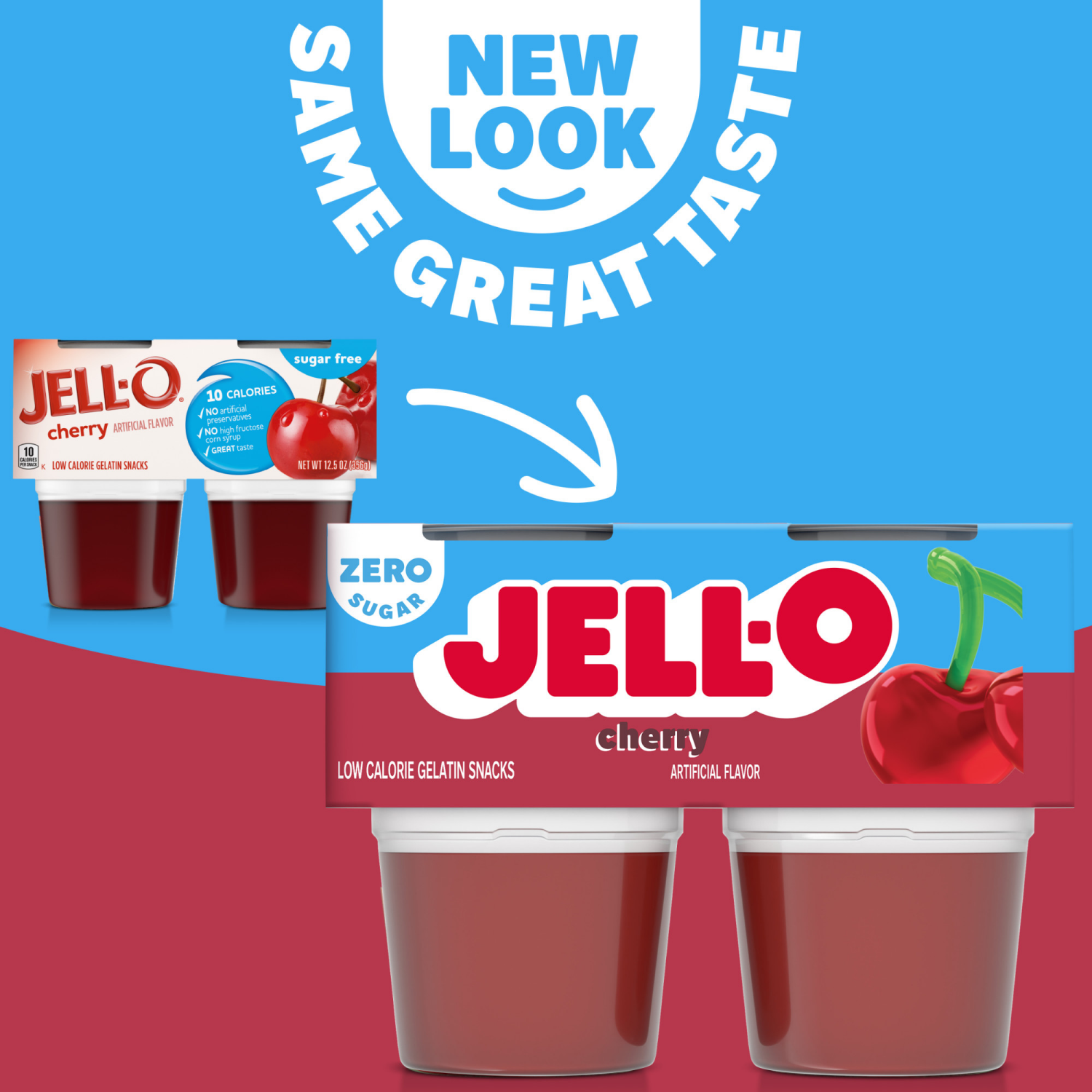 slide 6 of 8, Jell-O Cherry Artificially Flavored Zero Sugar Ready-to-Eat Gelatin Snack Cups, 4 ct Cups, 12.5 oz