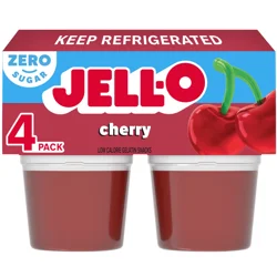 Jell-O Cherry Artificially Flavored Zero Sugar Ready-to-Eat Gelatin Snack Cups, 4 ct Cups