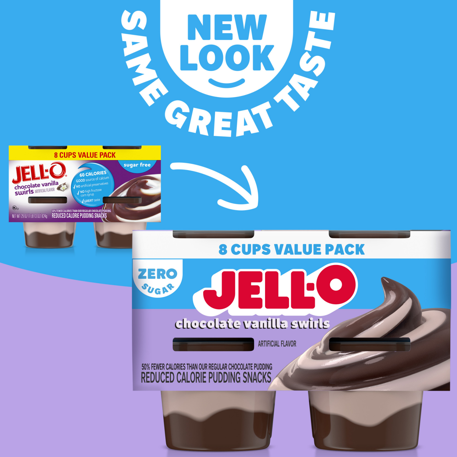 slide 4 of 5, Jell-O Chocolate Vanilla Swirls Artificially Flavored Zero Sugar Ready-to-Eat Pudding Snack Cups Family Size Pack, 8 ct Cups, 8 ct