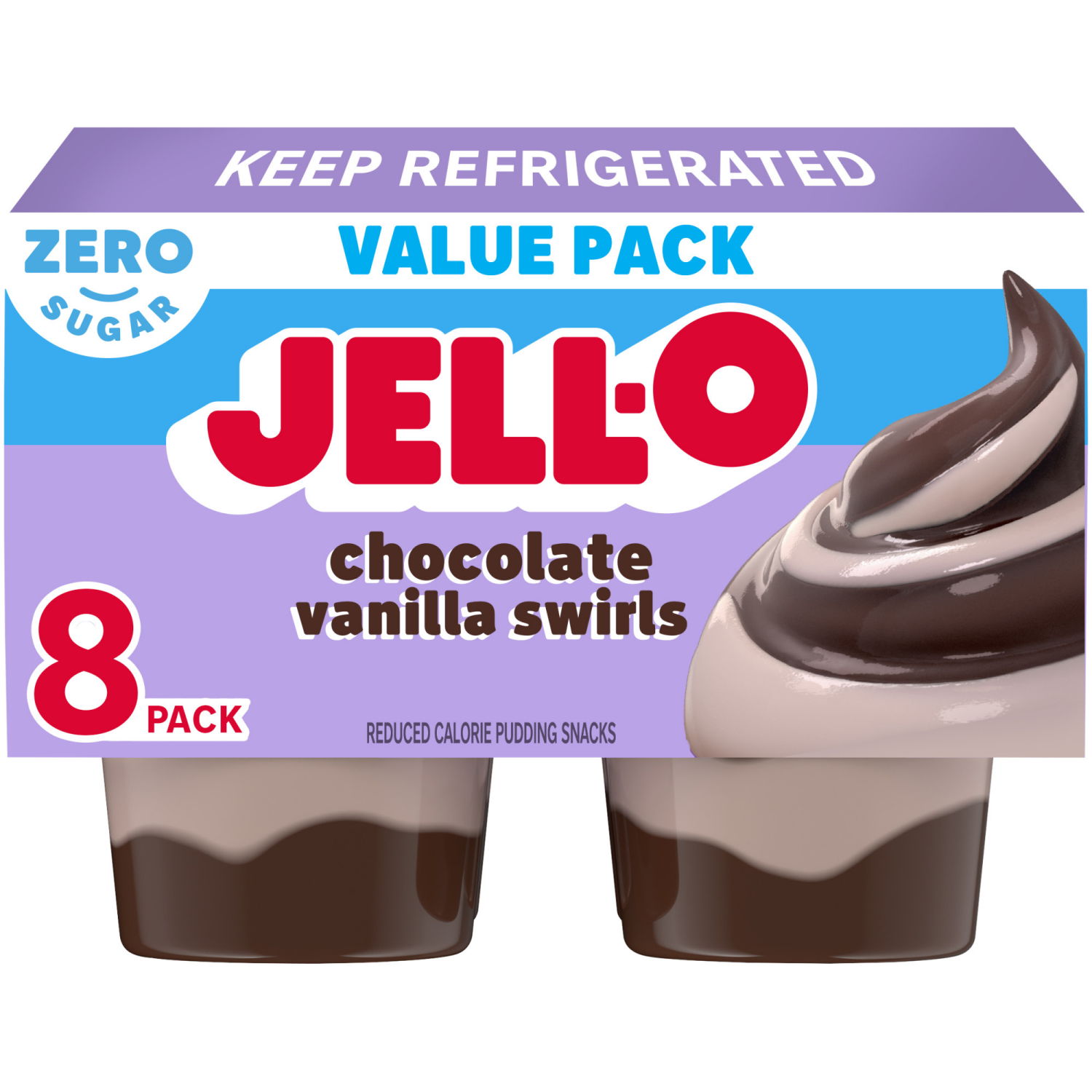 slide 1 of 5, Jell-O Chocolate Vanilla Swirls Artificially Flavored Zero Sugar Ready-to-Eat Pudding Snack Cups Family Size Pack, 8 ct Cups, 8 ct