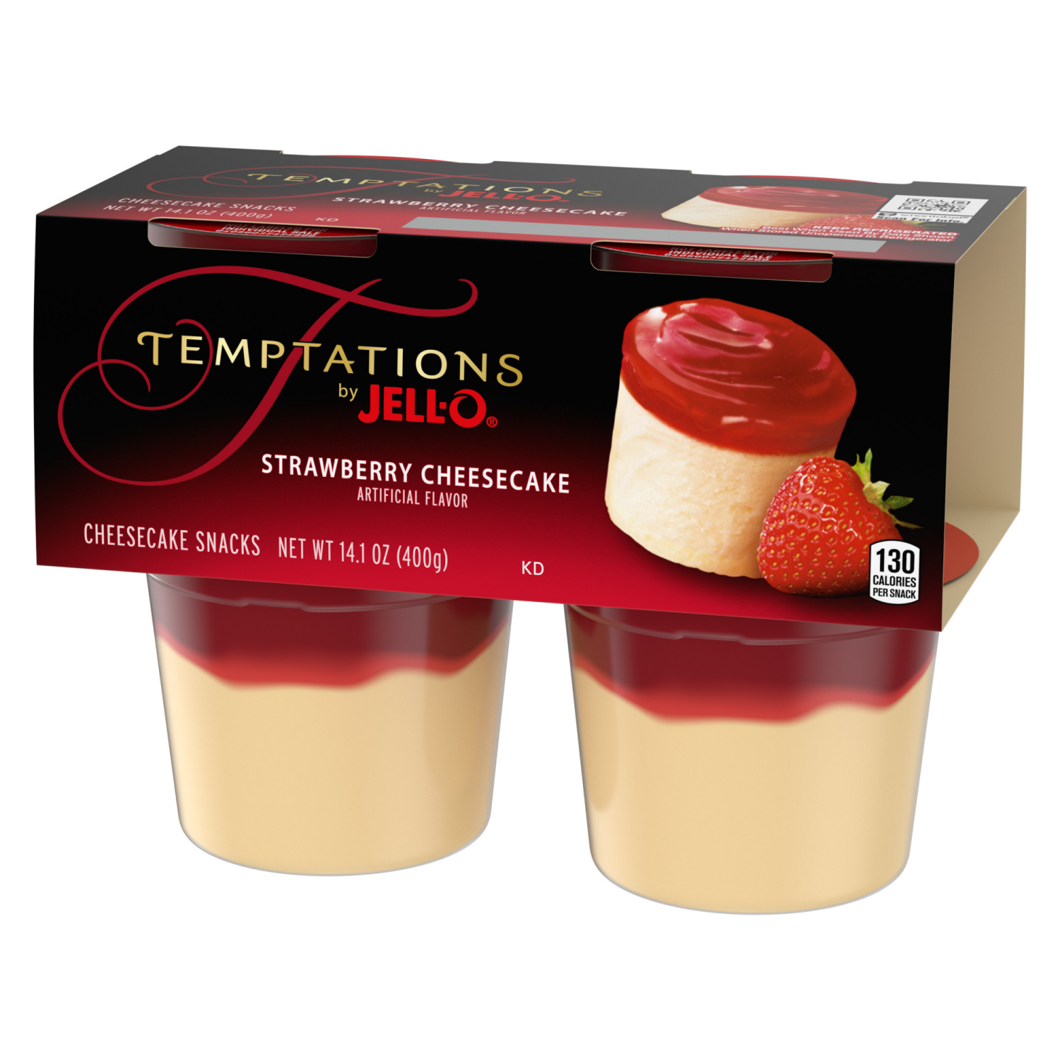 slide 2 of 5, Jell-O Temptations Strawberry Ready-to-Eat Cheesecake Snacks, 4 ct Cups, 14.1 oz