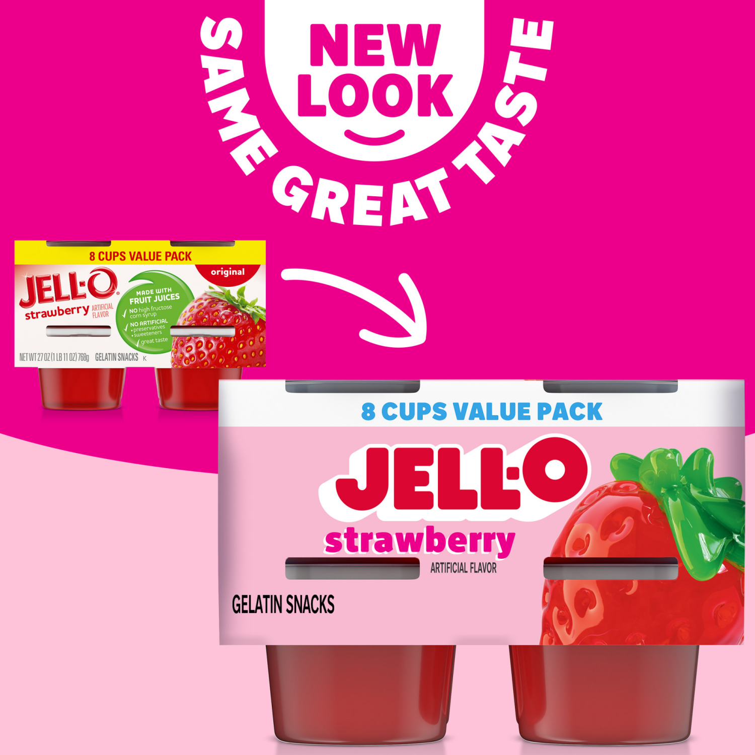 slide 4 of 5, Jell-O Original Strawberry Artificially Flavored Ready-to-Eat Snack Cups Gelatin Value Pack, 8 ct Cups, 8 ct