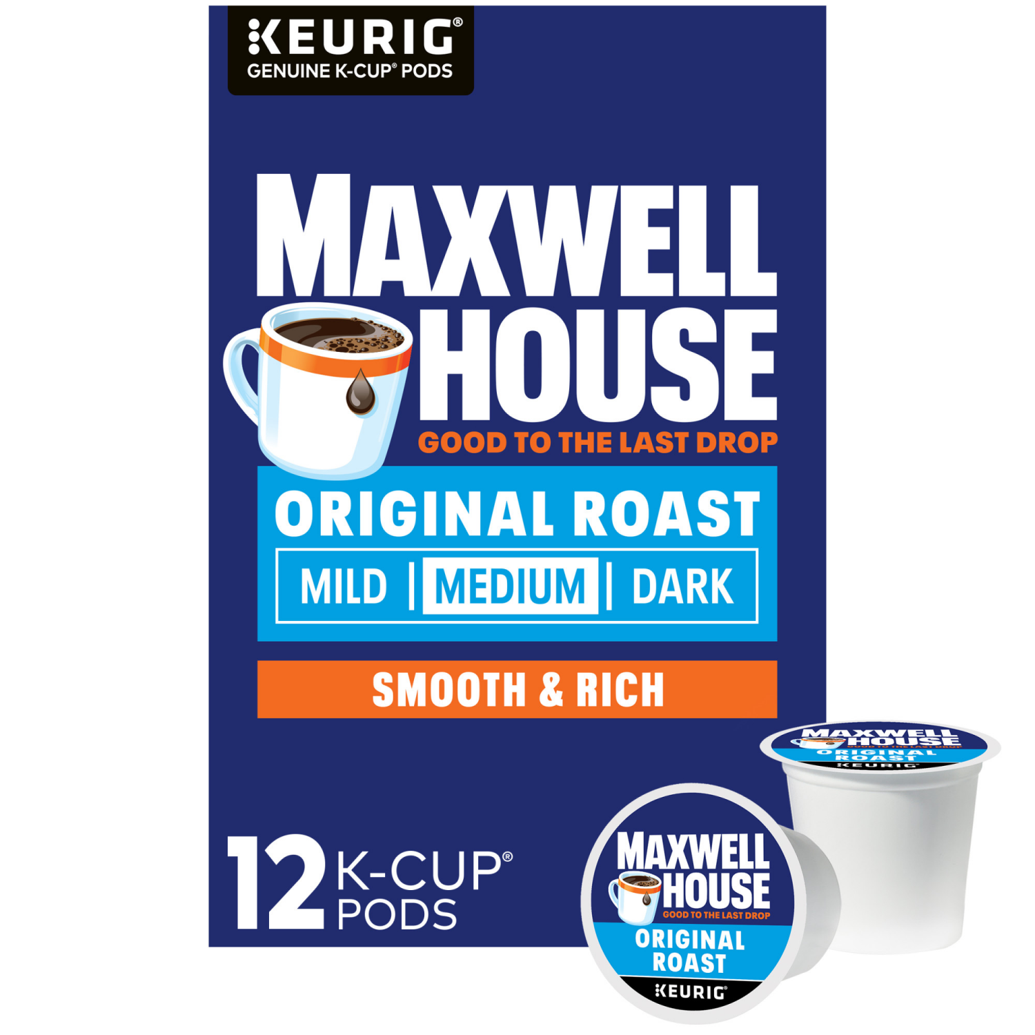 slide 1 of 7, Maxwell House Original Roast Medium Roast K-Cup Coffee Pods, 12 ct. Box, 12 ct