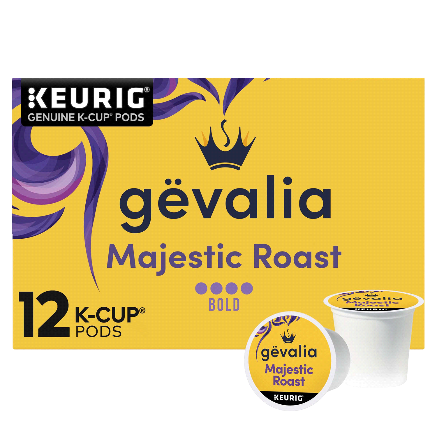 slide 1 of 5, Gevalia Majestic Roast Bold Dark Roast K-Cup Coffee Pods, 12 ct. Box, 12 ct