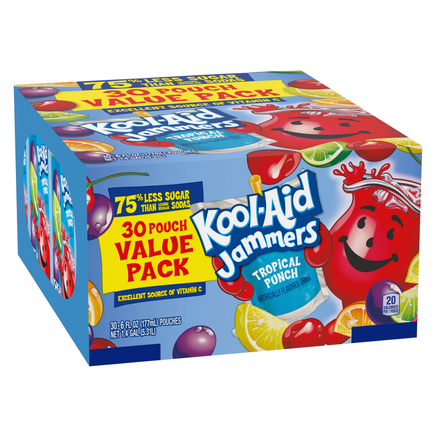 slide 2 of 8, Kool-Aid Jammers Tropical Punch Flavored Drink Value Pack, 30 ct Box, 6 fl oz Pouches, 30 ct