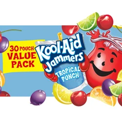 Kool-Aid Jammers Tropical Punch Flavored Drink Value Pack, 30 ct Box, 6 fl oz Pouches