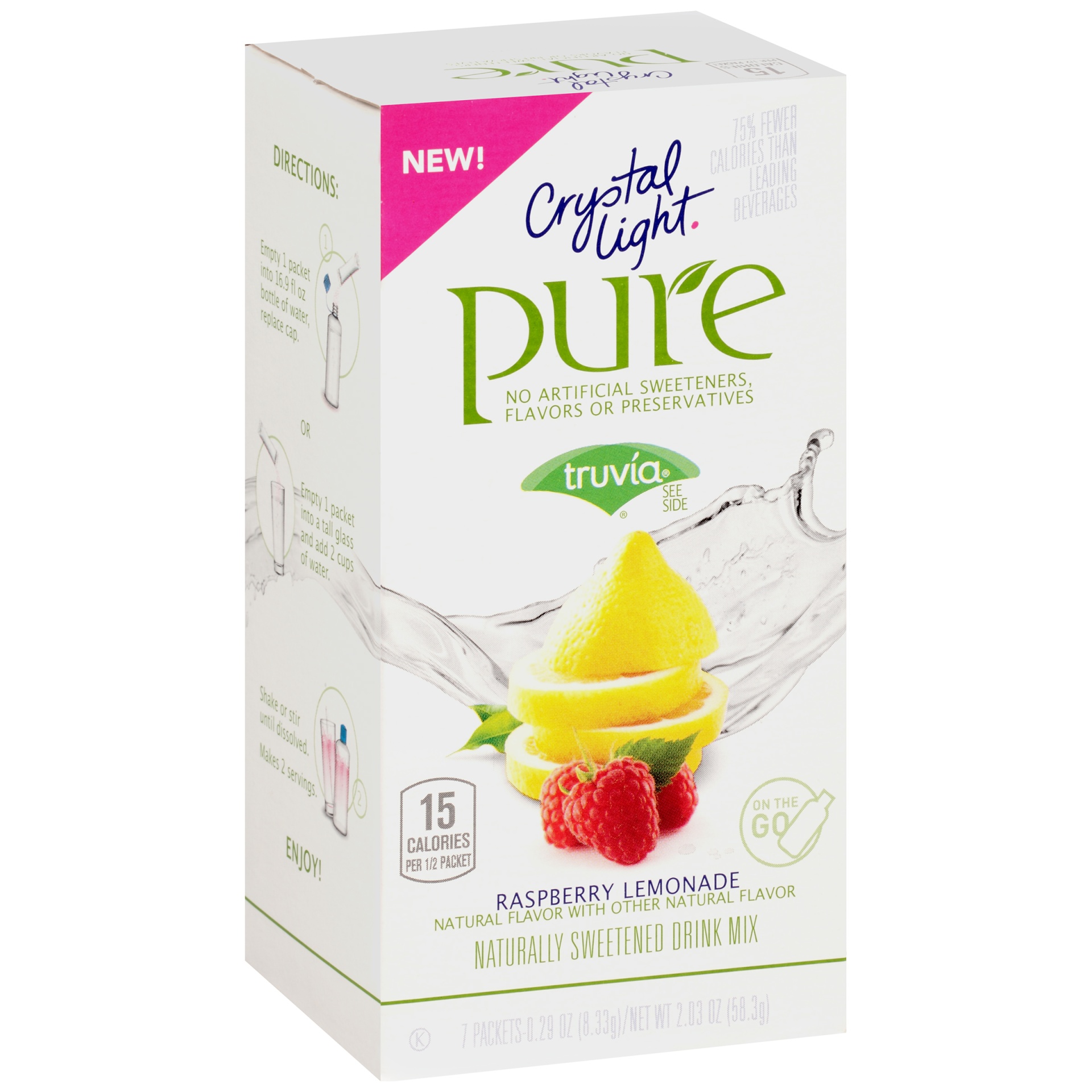 slide 6 of 6, Crystal Light Pure Raspberry Lemonade Naturally Flavored Powdered Drink Mix with No Artificial Sweeteners On-the-Go Packets - 7 ct, 7 ct