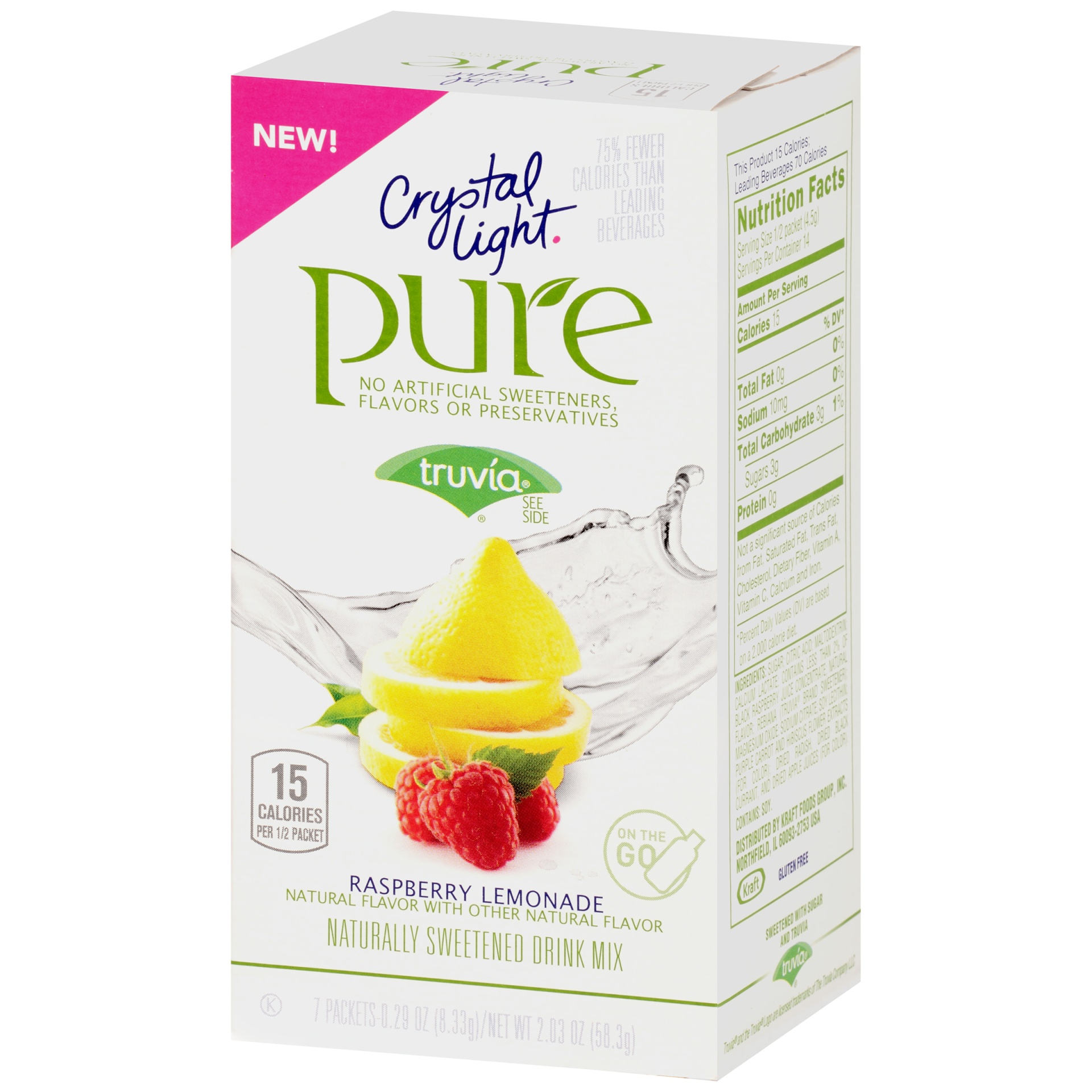 slide 2 of 6, Crystal Light Pure Raspberry Lemonade Naturally Flavored Powdered Drink Mix with No Artificial Sweeteners On-the-Go Packets - 7 ct, 7 ct