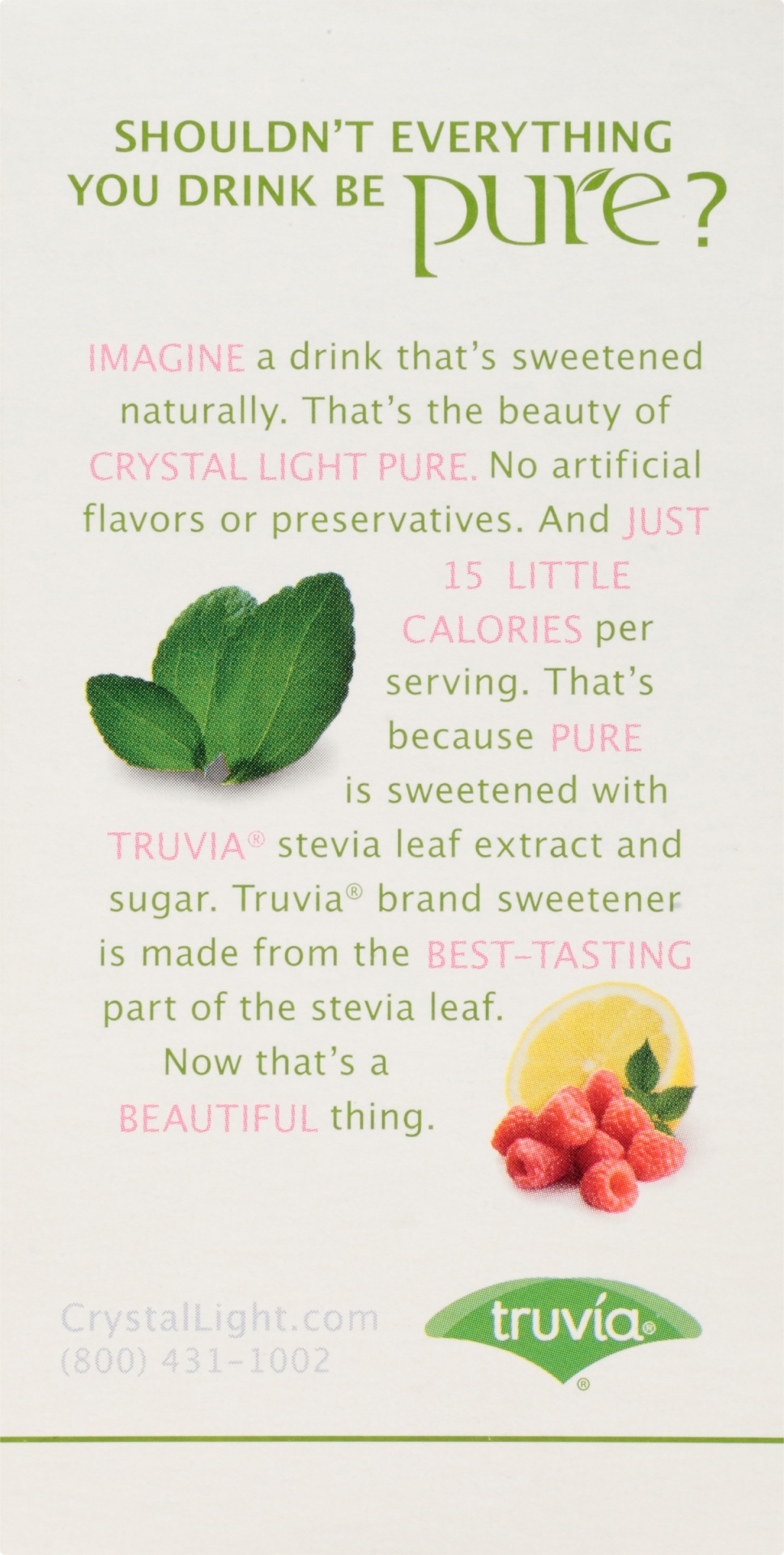 slide 4 of 6, Crystal Light Pure Raspberry Lemonade Naturally Flavored Powdered Drink Mix with No Artificial Sweeteners On-the-Go Packets - 7 ct, 7 ct