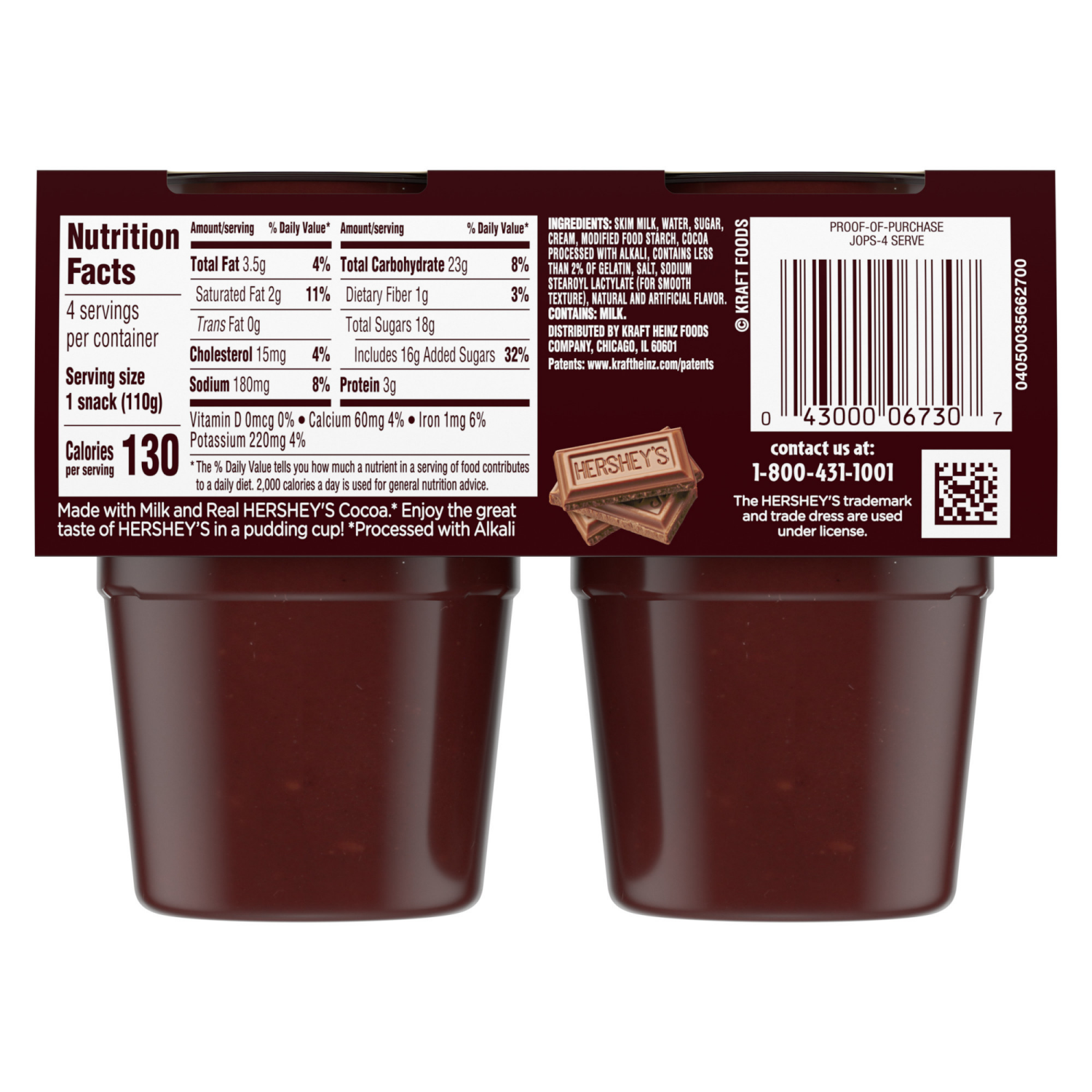 slide 8 of 8, Hershey's Chocolate Ready-to-Eat Pudding Snacks with Milk & Real Cocoa, 4 ct Cups, 15.5 oz