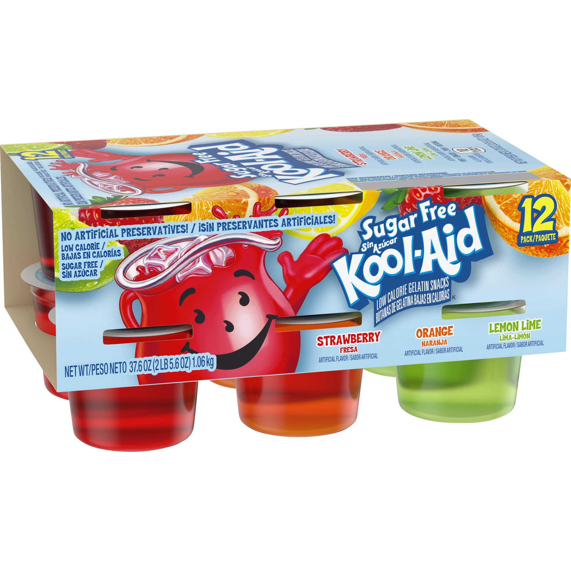 slide 2 of 6, Kool-Aid Strawberry, Orange & Lemon Lime Sugar Free Artificially Flavored Jell-O Ready-to-Eat Jello Cups Gelatin Snack Variety Pack Cups, 37.6 oz