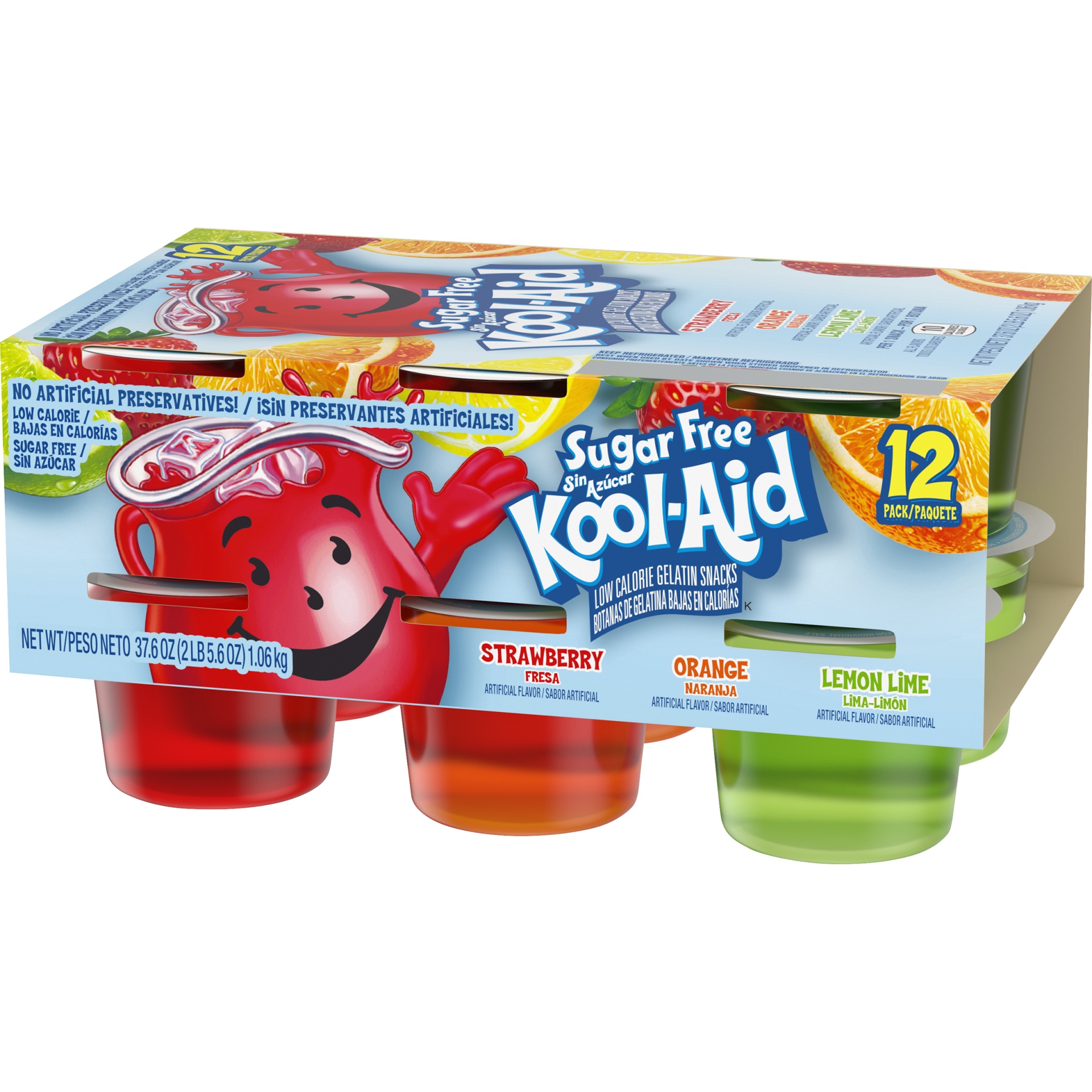 slide 3 of 6, Kool-Aid Strawberry, Orange & Lemon Lime Sugar Free Artificially Flavored Jell-O Ready-to-Eat Jello Cups Gelatin Snack Variety Pack Cups, 37.6 oz