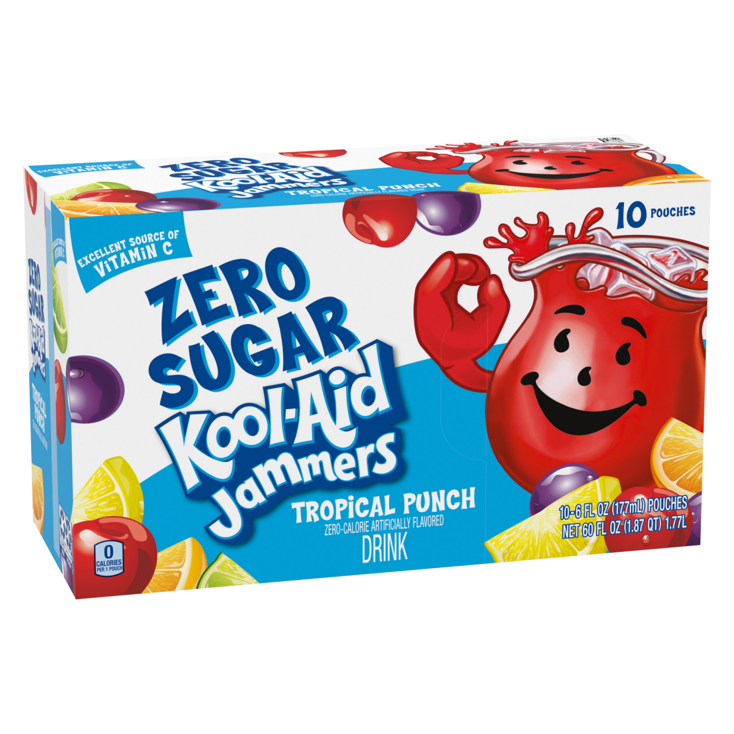 slide 2 of 8, Kool-Aid Jammers Flavored Drink, Zero Sugar Tropical Punch, 10 ct - Pouches, 60.0 fl oz Box, 60 fl oz