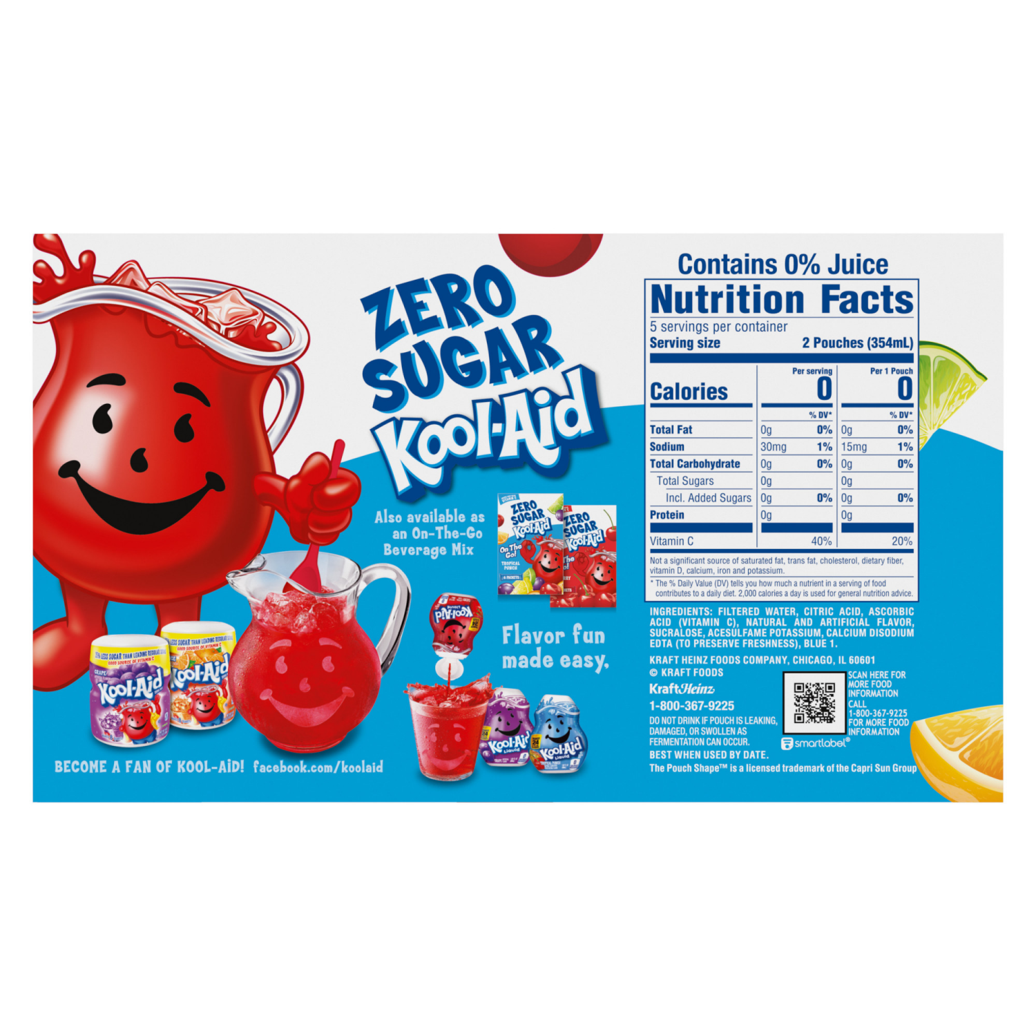 slide 8 of 8, Kool-Aid Jammers Flavored Drink, Zero Sugar Tropical Punch, 10 ct - Pouches, 60.0 fl oz Box, 60 fl oz