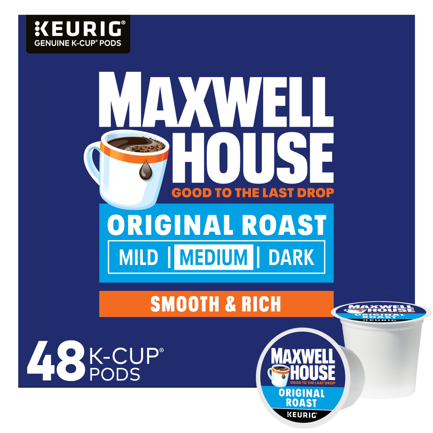 slide 1 of 7, Maxwell House Original Roast Medium Roast K-Cup Coffee Pods, 48 ct. Box, 48 ct