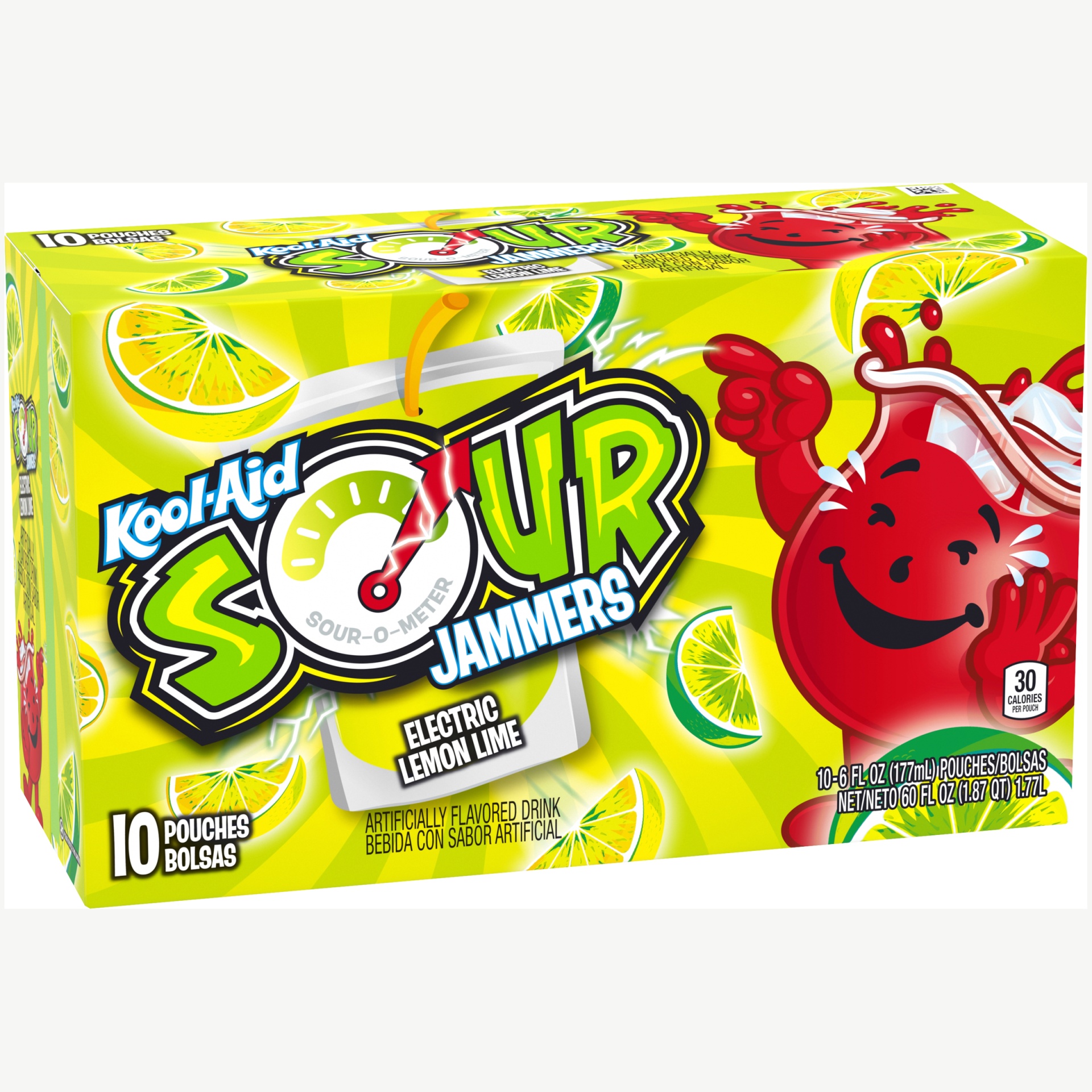 slide 2 of 6, Kool-Aid Sour Jammers Electric Lemon Lime Artificially Flavored Soft Drink Pouches, 60 fl oz