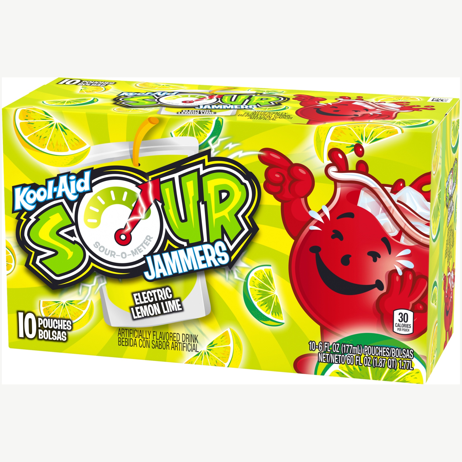 slide 3 of 6, Kool-Aid Sour Jammers Electric Lemon Lime Artificially Flavored Soft Drink Pouches, 60 fl oz