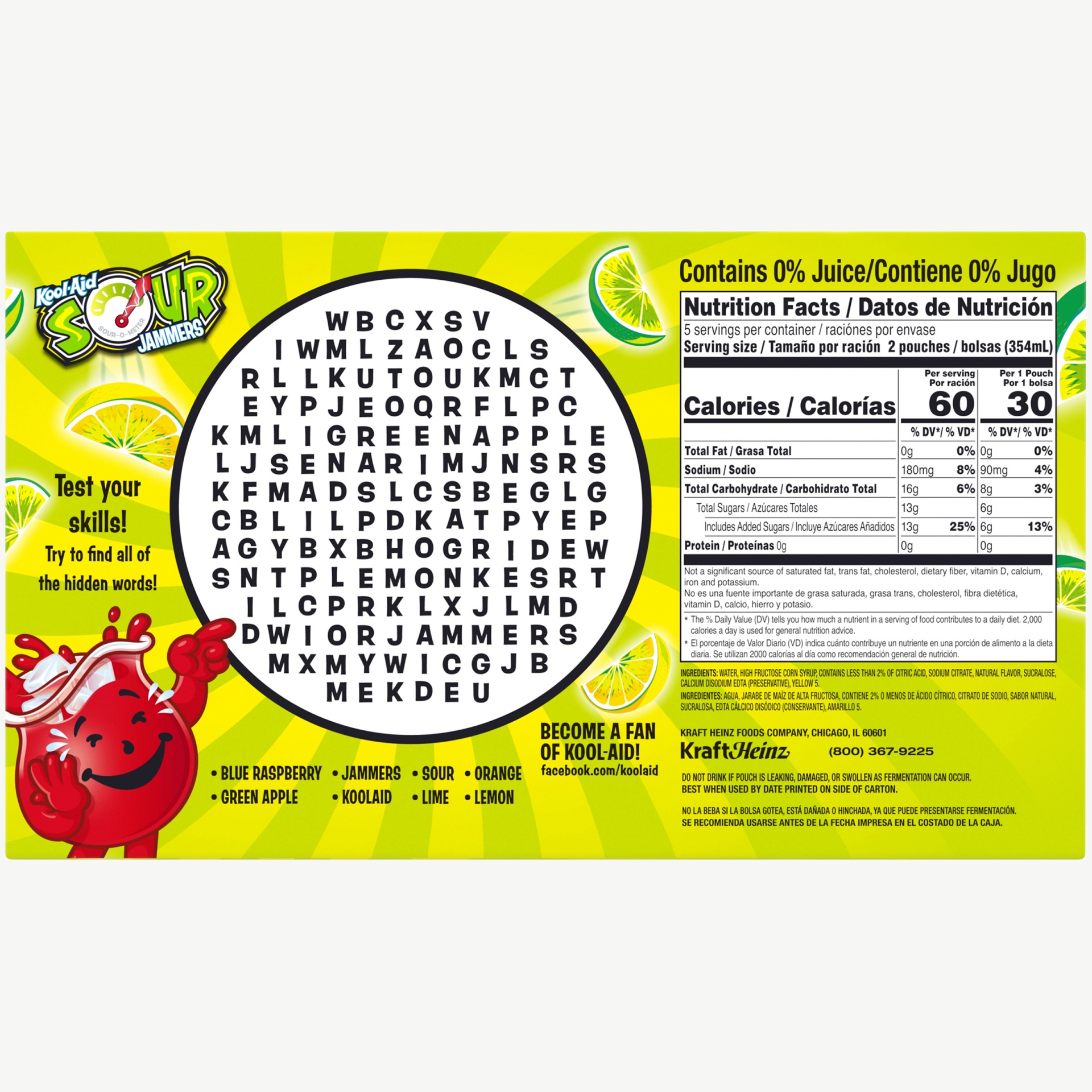 slide 4 of 6, Kool-Aid Sour Jammers Electric Lemon Lime Artificially Flavored Soft Drink Pouches, 60 fl oz
