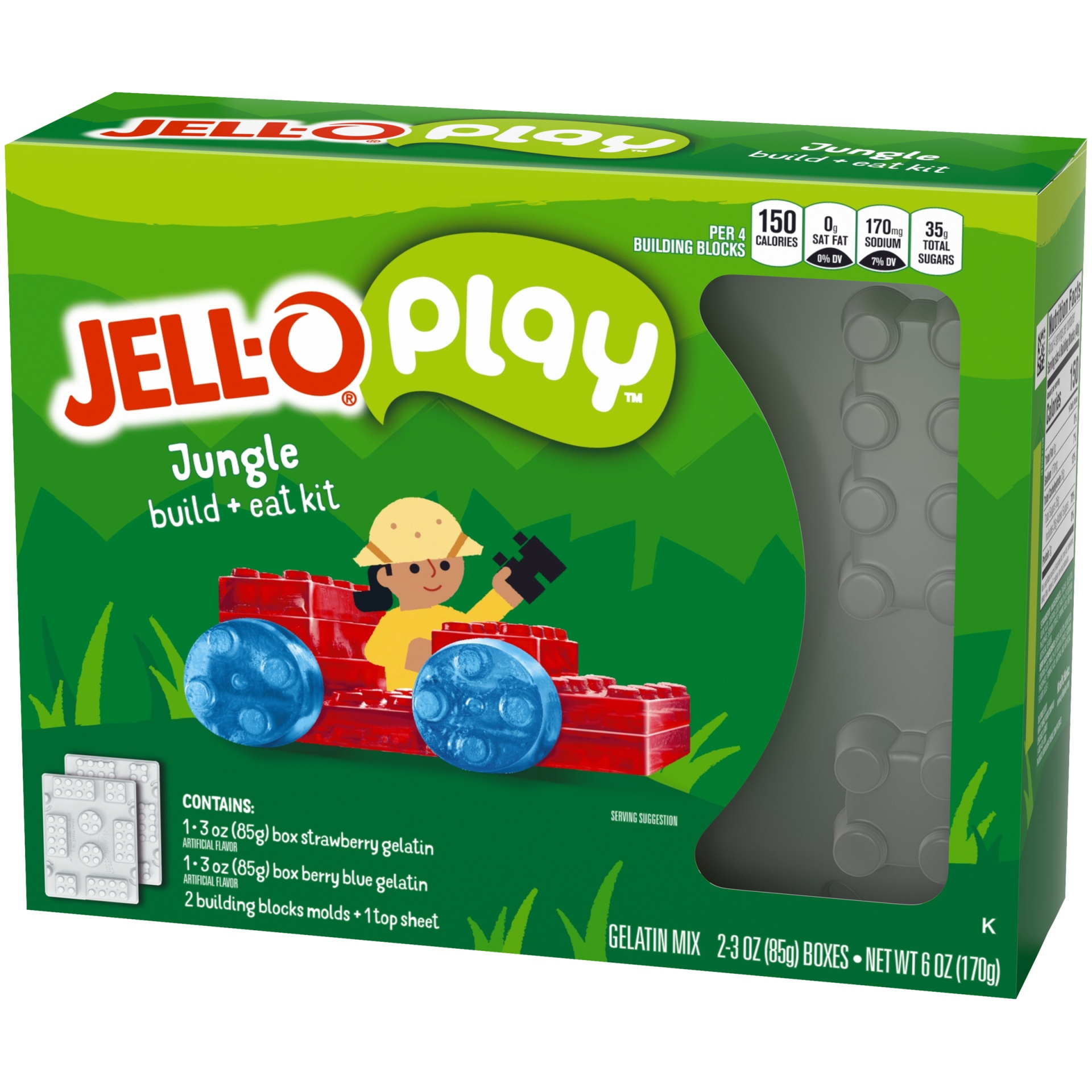 slide 7 of 7, Jell-O Play Jungle Build & Eat Kit with Strawberry & Berry Blue Gelatin Mix, 6 oz