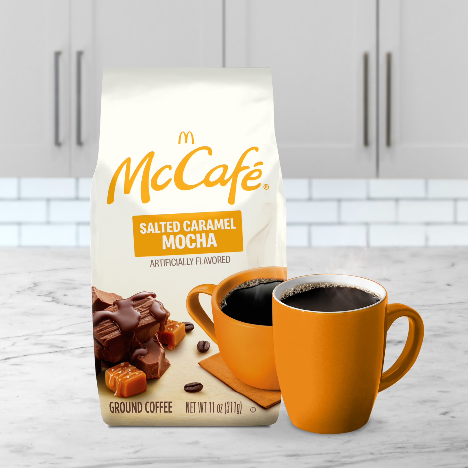 slide 3 of 5, McCafé Mocha Magic Salted Caramel Mocha Ground Coffee, 11 oz Bag, 11 oz
