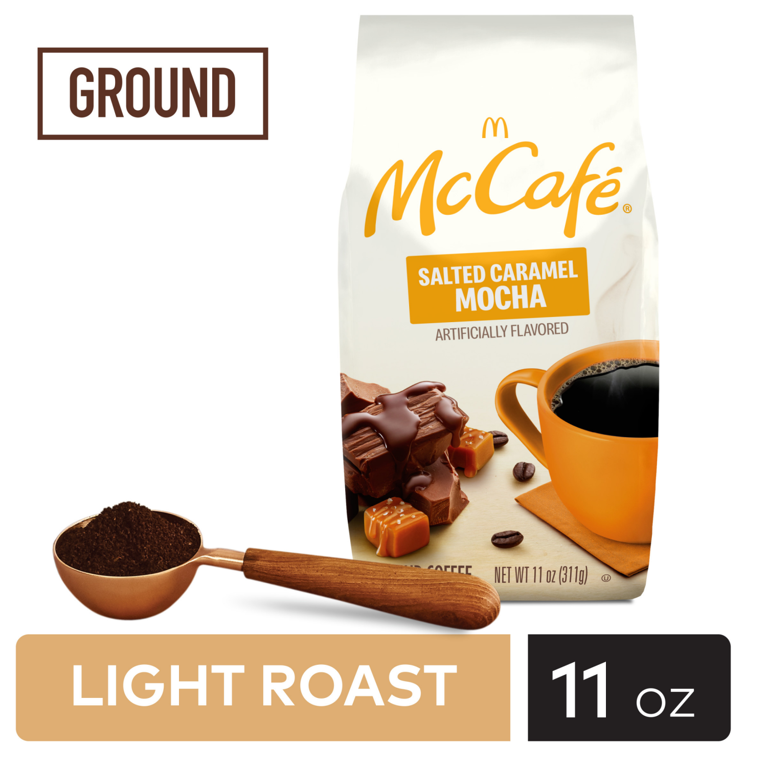 slide 5 of 5, McCafé Mocha Magic Salted Caramel Mocha Ground Coffee, 11 oz Bag, 11 oz