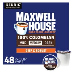 Maxwell House 100% Colombian Medium Roast K-Cup Coffee Pods Value Pack, 48 ct Box