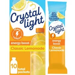 Crystal Light Energy Boost Classic Lemonade flavored with other natural flavor Powdered Drink Mix, .15 oz Packets, 10 per Box