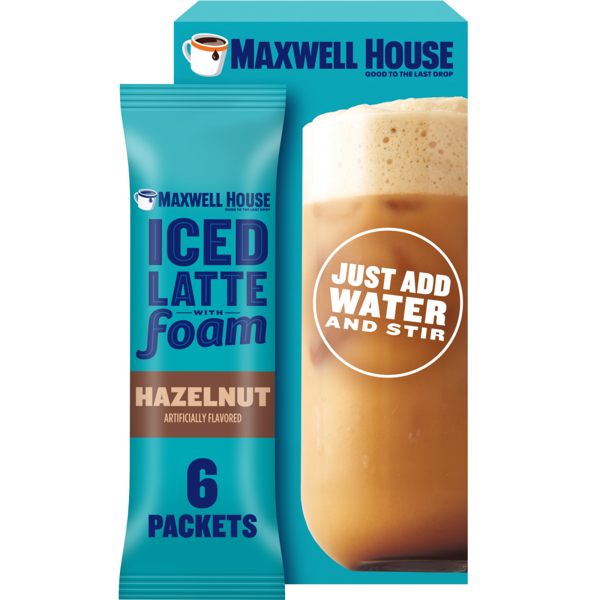 slide 1 of 8, Maxwell House Iced Hazelnut Latte with Foam Instant Coffee Drink Mix, 5.82 oz, 6 Packets, 5.82 oz
