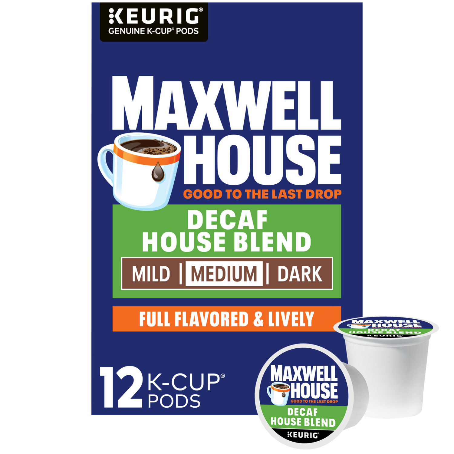 slide 1 of 7, Maxwell House Decaf House Blend Medium Roast K-Cup Coffee Pods, 10 ct Box, 3.1 oz