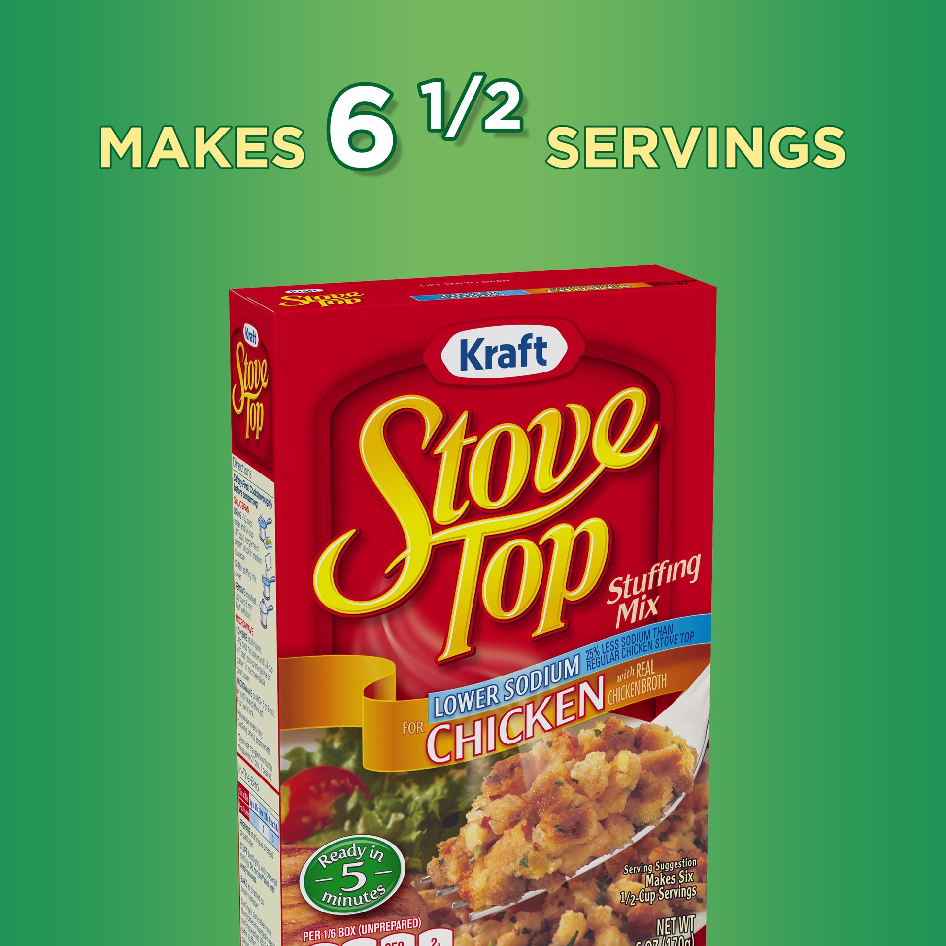 slide 5 of 5, Stove Top Low Sodium Stuffing Mix for Chicken with 25% Less Sodium- 6 oz, 6 oz