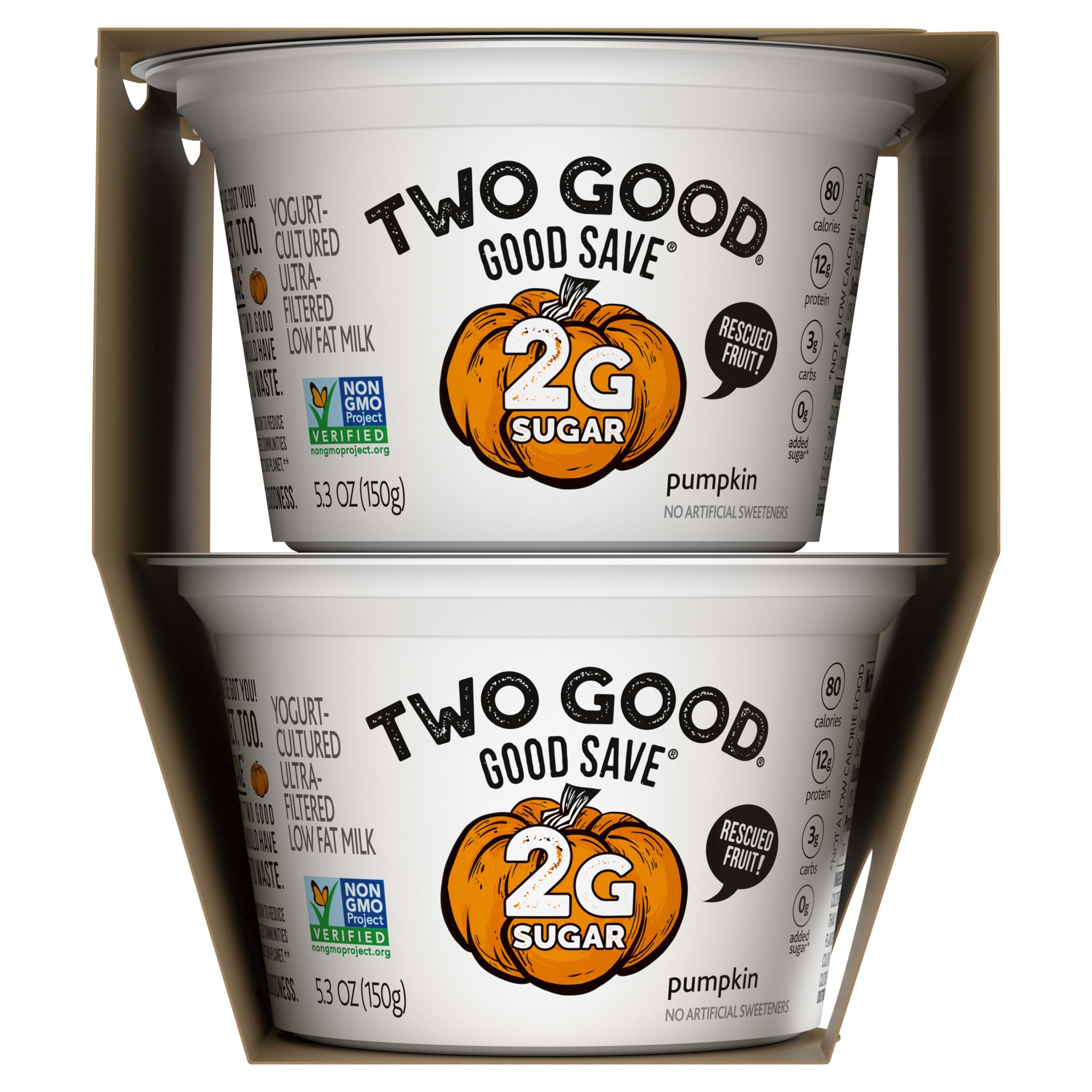 slide 5 of 5, Two Good Good Save Pumpkin Lower Sugar, Low Fat Greek Yogurt Cultured Product, Gluten Free, Keto Friendly Healthy Snacks, 4 Count, 5.3 OZ Snack Cups, 5.3 oz
