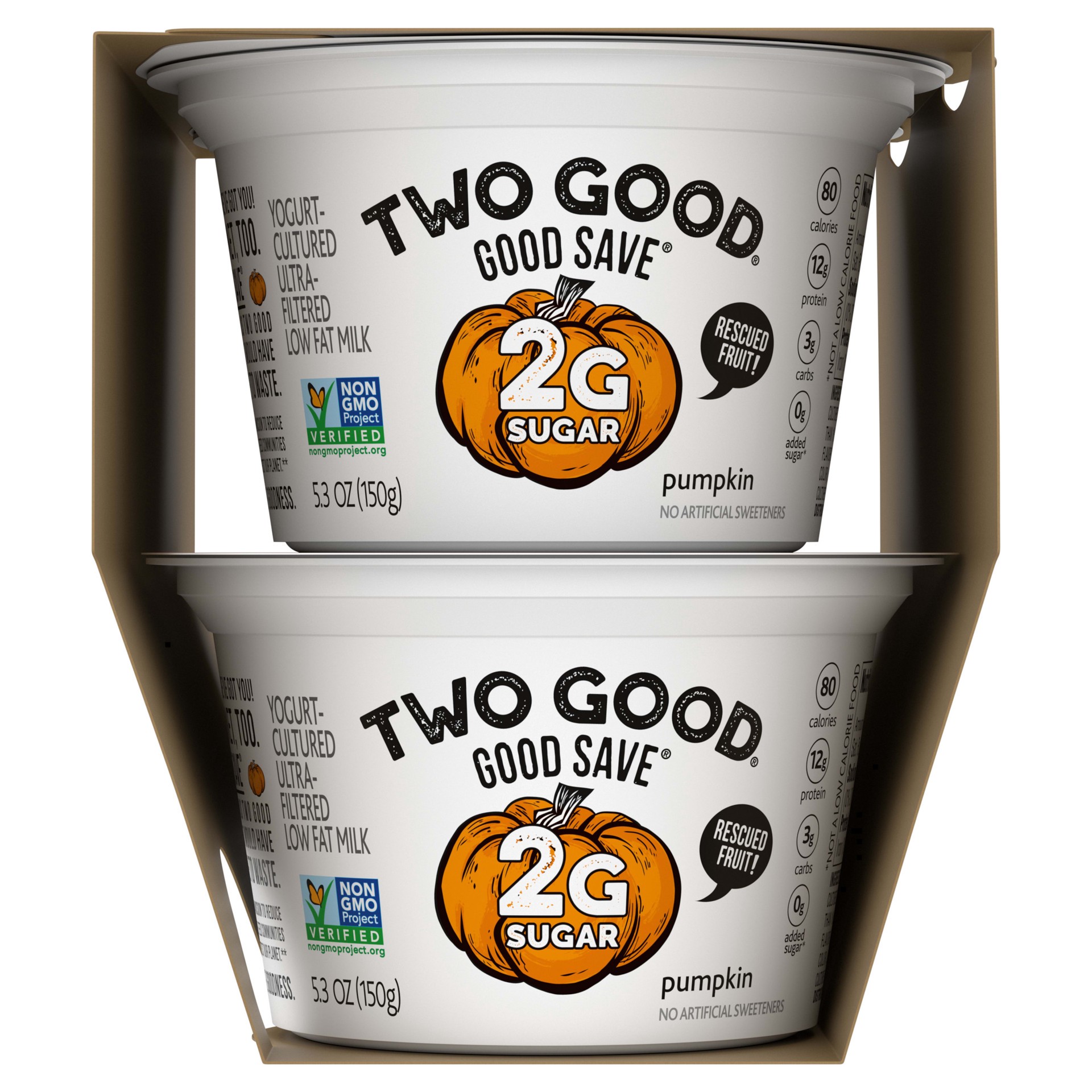 slide 3 of 5, Two Good Good Save Pumpkin Lower Sugar, Low Fat Greek Yogurt Cultured Product, Gluten Free, Keto Friendly Healthy Snacks, 4 Count, 5.3 OZ Snack Cups, 5.3 oz