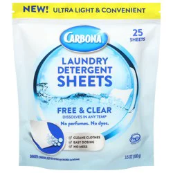 Carbona Free & Clear Laundry Detergent Sheets 25 ea