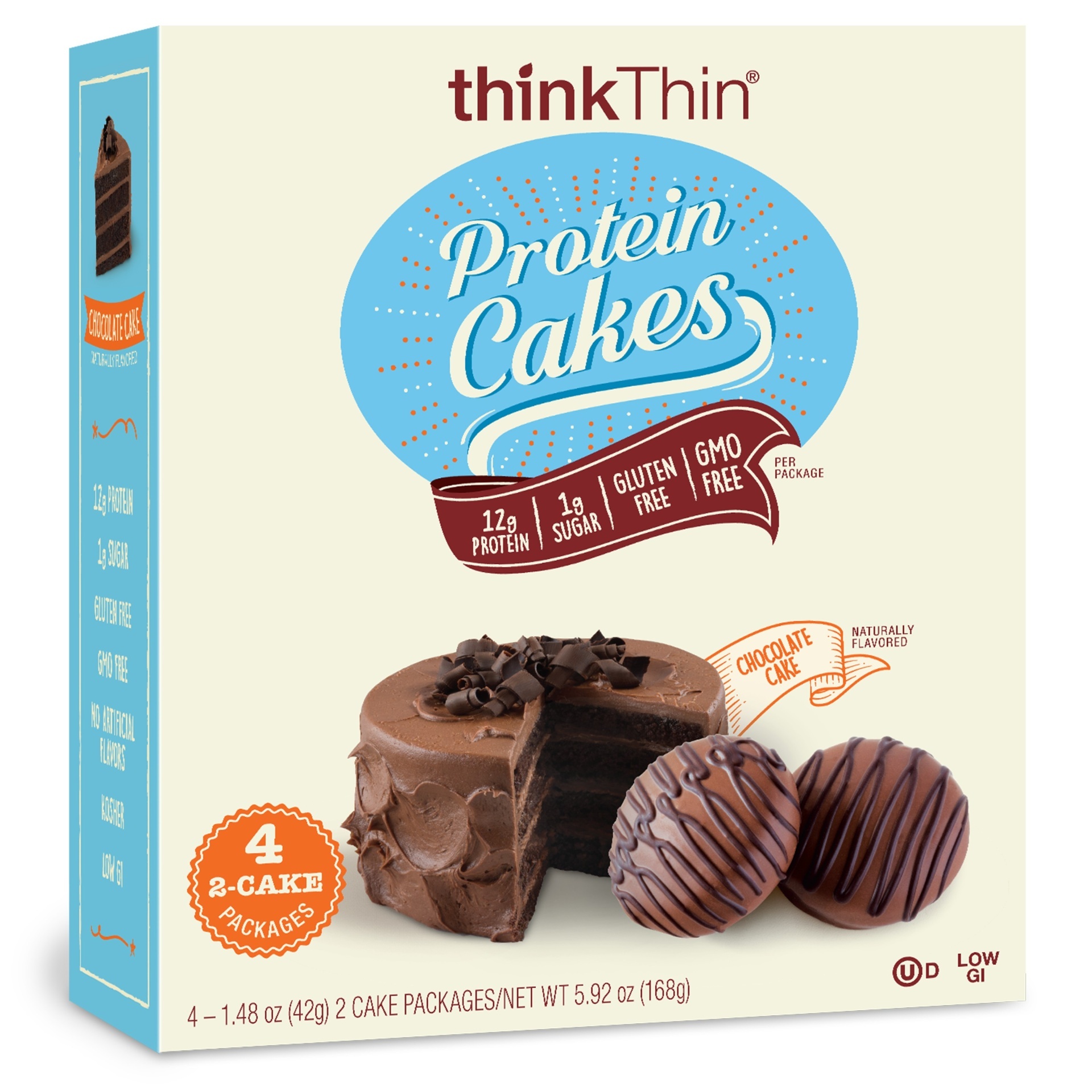 slide 1 of 3, thinkThin Chocolate Cake Flavored Protein Cakes, 5.92 oz